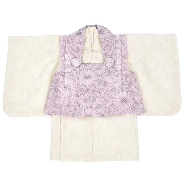 女児(100日～)ﾋﾟﾝｸ 線画花 / 白ﾍﾞｰｼﾞｭ 平筆模様  ｾﾊﾟﾚｰﾄ