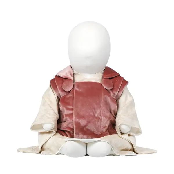 女児(100日～)ﾍﾞﾛｱ地ｺｰﾗﾙﾋﾟﾝｸ/白ﾍﾞｰｼﾞｭ平筆模様ｾﾊﾟﾚｰﾄ