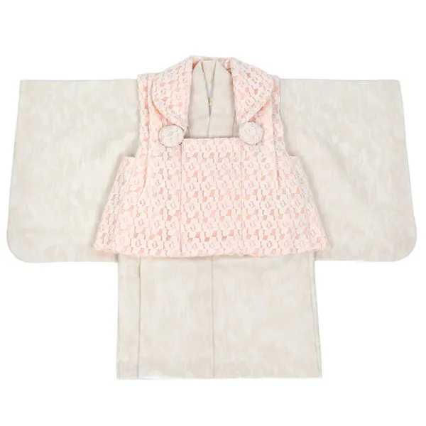 女児(100日～)ﾚｰｽ地 薄ｵﾚﾝｼﾞ/白ﾍﾞｰｼﾞｭ 平筆模様 ｾﾊﾟﾚｰﾄ