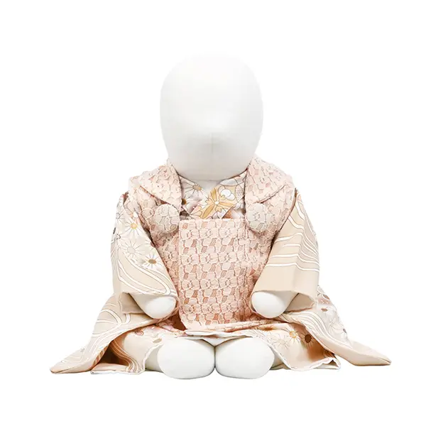 女児(100日～) ﾚｰｽ地 薄ｵﾚﾝｼﾞ/ﾍﾞｰｼﾞｭ 花薬玉 ｾﾊﾟﾚｰﾄ