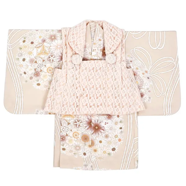 女児(100日～) ﾚｰｽ地 薄ｵﾚﾝｼﾞ/ﾍﾞｰｼﾞｭ 花薬玉 ｾﾊﾟﾚｰﾄ