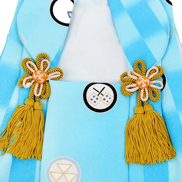 男児(1歳前後)ﾍﾞﾋﾞｰ着物055 黒×ｸﾞﾚｰ×紫 格子柄 水色 二部式