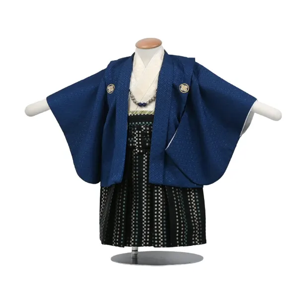 男児(1歳前後)ﾍﾞﾋﾞｰ着物056 羽織袴紋付 ﾈｲﾋﾞｰ 黒袴 ｾﾊﾟﾚｰﾄ