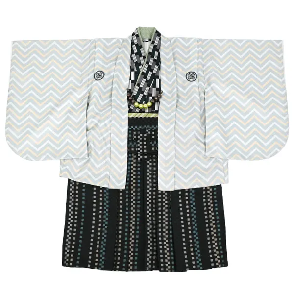 男児(1歳前後)ﾍﾞﾋﾞｰ着物059羽織袴 ｱｲｽｸﾞﾘｰﾝ 黒袴 ｾﾊﾟﾚｰﾄ