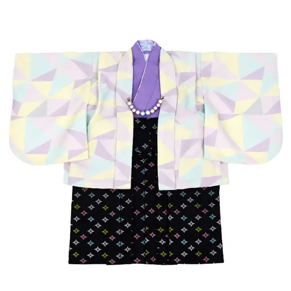 男児(1歳前後)ﾍﾞﾋﾞｰ着物062羽織袴 ｽﾐﾚ色幾何学模様黒袴 ｾﾊﾟﾚｰﾄ