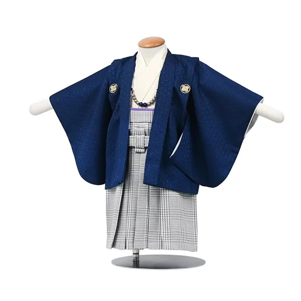 男児1歳前後ﾍﾞﾋﾞｰ069羽織袴紋付ﾈｲﾋﾞｰ千鳥格子ｸﾞﾚｰ袴 ｾﾊﾟﾚｰﾄ