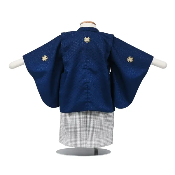 男児1歳前後ﾍﾞﾋﾞｰ069羽織袴紋付ﾈｲﾋﾞｰ千鳥格子ｸﾞﾚｰ袴 ｾﾊﾟﾚｰﾄ