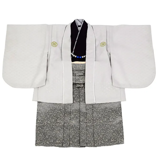 男児1歳前後072羽織袴薄ｸﾞﾚｰ/紫 ｶｰｷﾓﾀﾞﾝ柄袴 ｾﾊﾟﾚｰﾄ