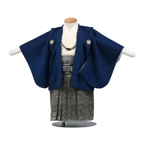 男児1歳前後073羽織袴紋付 ﾈｲﾋﾞｰ ｶｰｷﾓﾀﾞﾝ柄袴 ｾﾊﾟﾚｰﾄ