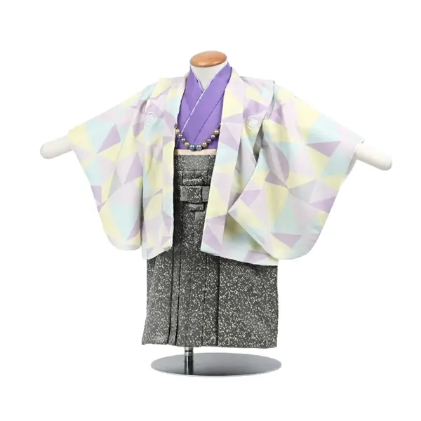 男児1歳前後075羽織袴ｽﾐﾚ色 幾何学模様 ｶｰｷﾓﾀﾞﾝ柄袴 ｾﾊﾟﾚｰﾄ