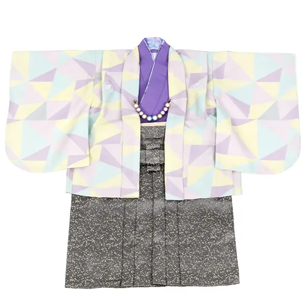 男児1歳前後075羽織袴ｽﾐﾚ色 幾何学模様 ｶｰｷﾓﾀﾞﾝ柄袴 ｾﾊﾟﾚｰﾄ