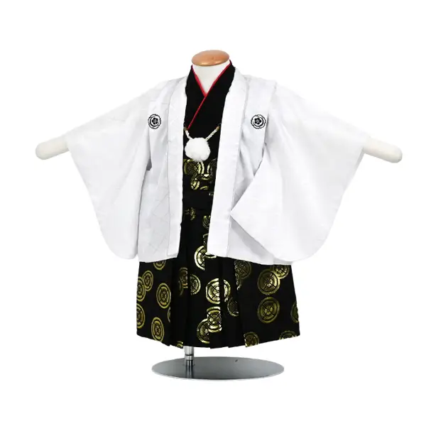 男児(1歳前後)ﾍﾞﾋﾞｰ着物 078 羽織袴 白紋付 黒/金袴 ｾﾊﾟﾚｰﾄ