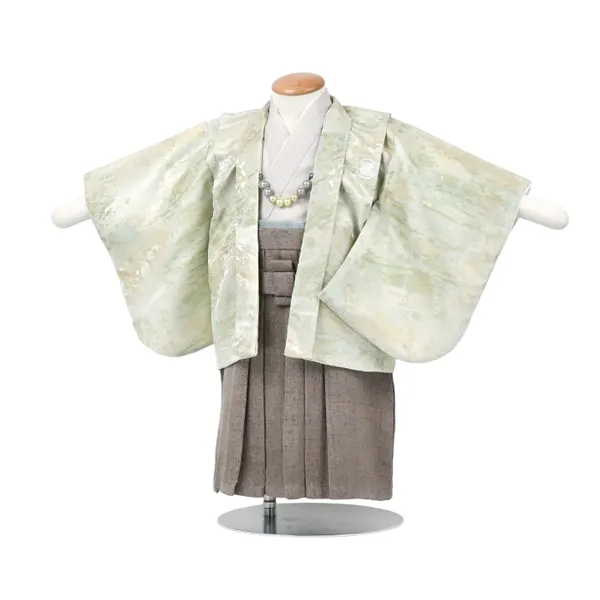 男児(1歳前後)ﾍﾞﾋﾞｰ着物079羽織袴紋付 ﾂｲｰﾄﾞ調ﾓｶ袴 ｾﾊﾟﾚｰﾄ