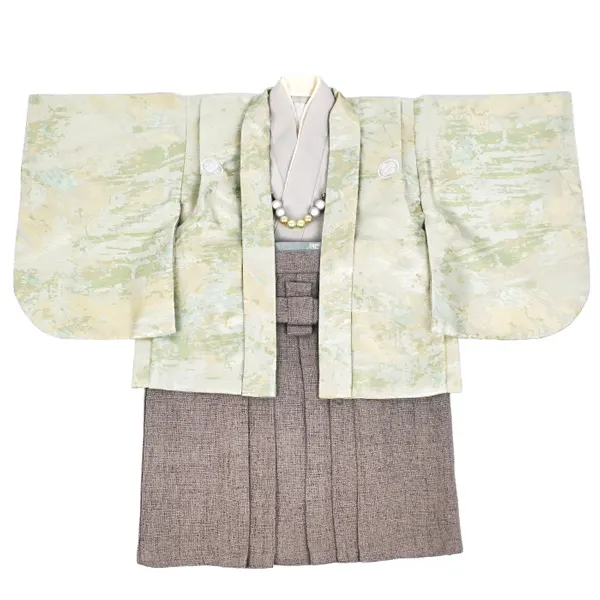 男児(1歳前後)ﾍﾞﾋﾞｰ着物079羽織袴紋付 ﾂｲｰﾄﾞ調ﾓｶ袴 ｾﾊﾟﾚｰﾄ