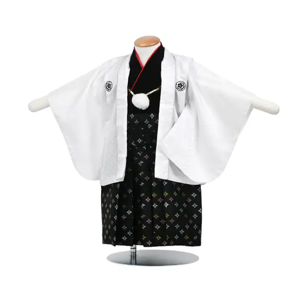 男児(1歳前後)ﾍﾞﾋﾞｰ着物 082 羽織袴 白紋付 黒袴 ｾﾊﾟﾚｰﾄ