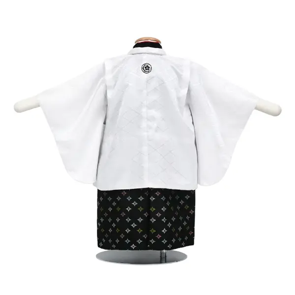 男児(1歳前後)ﾍﾞﾋﾞｰ着物 082 羽織袴 白紋付 黒袴 ｾﾊﾟﾚｰﾄ