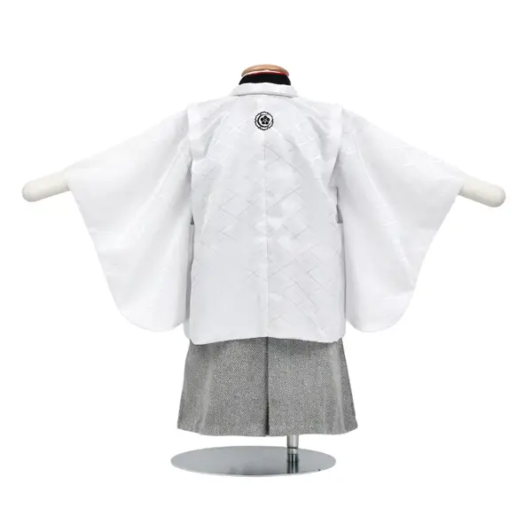 男児(1歳前後)ﾍﾞﾋﾞｰ083羽織袴白紋付ﾂｲｰﾄﾞ調ｸﾞﾚｰ袴 ｾﾊﾟﾚｰﾄ