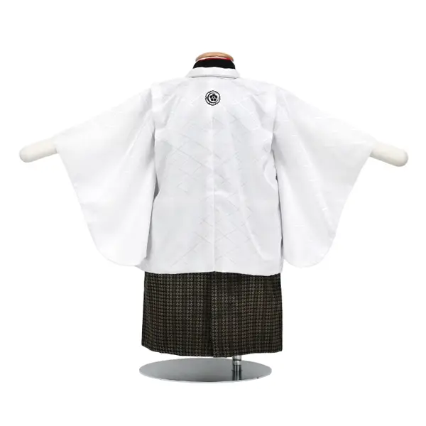 男児(1歳前後)ﾍﾞﾋﾞｰ着物 084 羽織袴 白紋付 茶袴 ｾﾊﾟﾚｰﾄ