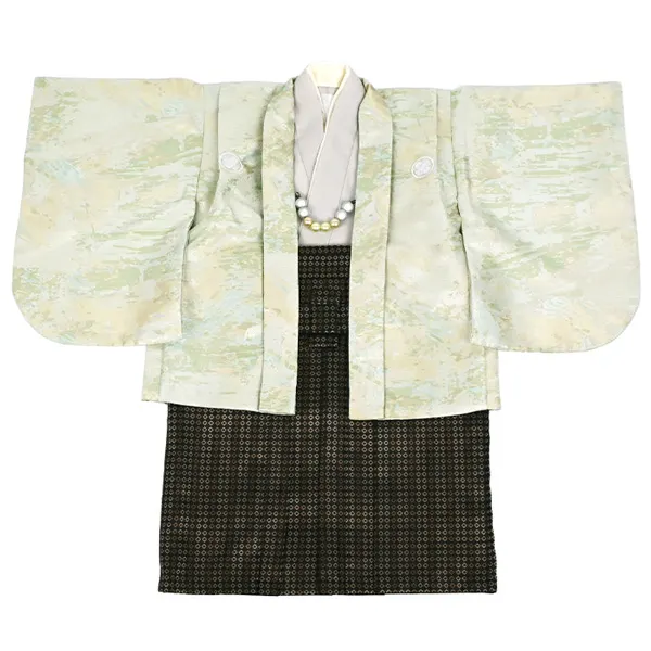 男児（1歳前後）ベビー092羽織袴 パステルグリーン 茶袴 セパレート