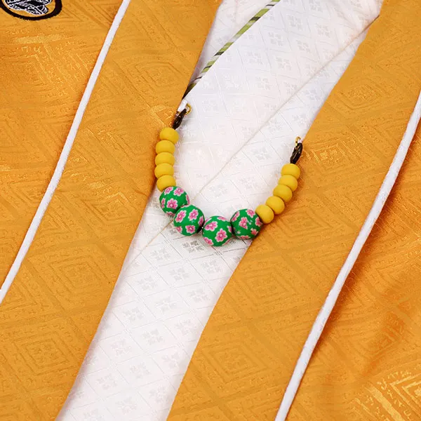 男児（1歳前後）ベビー099羽織袴 黄金色 紋付 ツイード調モカ袴 セパレート