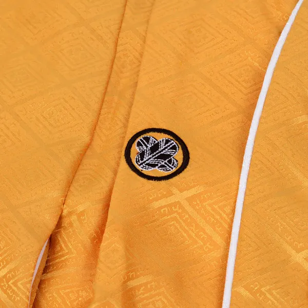 男児（1歳前後）ベビー099羽織袴 黄金色 紋付 ツイード調モカ袴 セパレート