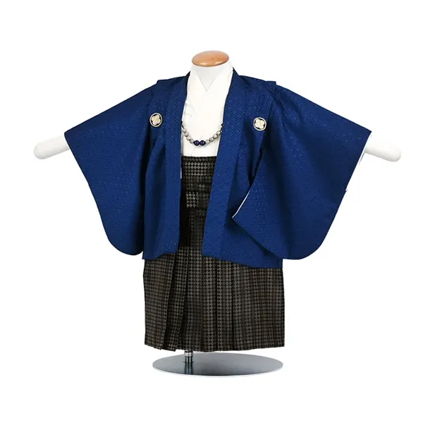 男児(1歳前後) ベビー着物 102 羽織袴 ネイビー紺紋付 茶袴 セパレート