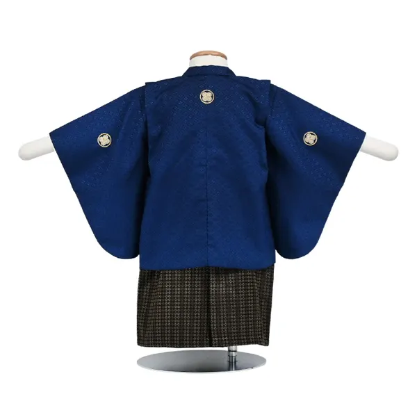 男児(1歳前後) ベビー着物 102 羽織袴 ネイビー紺紋付 茶袴 セパレート