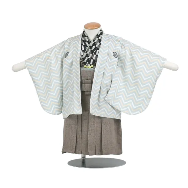 男児(1歳前後)ベビー着物104羽織袴アイスグリーンツイード調モカ袴 セパレート