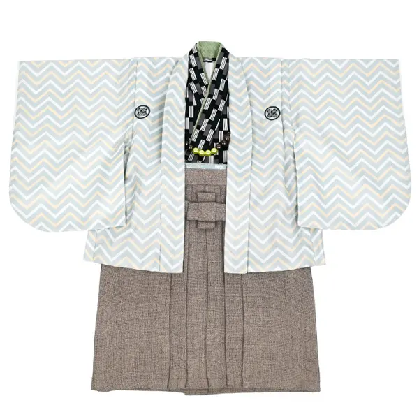 男児(1歳前後)ベビー着物104羽織袴アイスグリーンツイード調モカ袴 セパレート