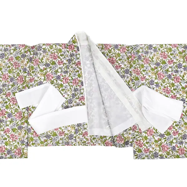 女児 (1歳前後) ベビー着物 073 白 花柄 キラフワニット 二部式被布