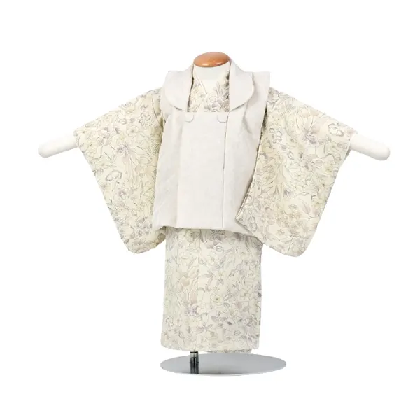 女児(1歳前後)ベビー着物074オフ白 チューリップ小花 ボタニカル 二部式被布