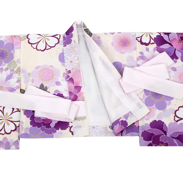 女児 (1歳前後) ベビー着物 075 白 紫 花尽くし 二部式被布