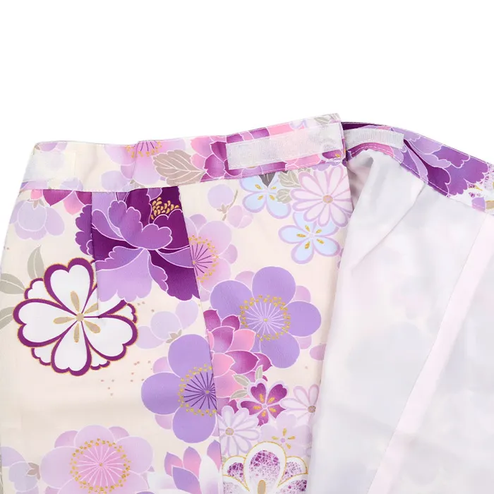 女児 (1歳前後) ベビー着物 075 白 紫 花尽くし 二部式被布