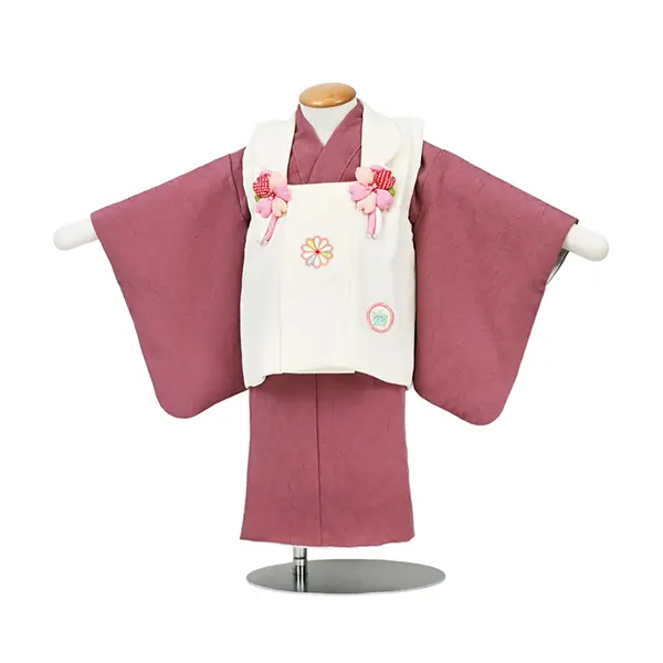 女児 (1歳前後) ベビー着物 082 ピンク オフ白 二部式被布