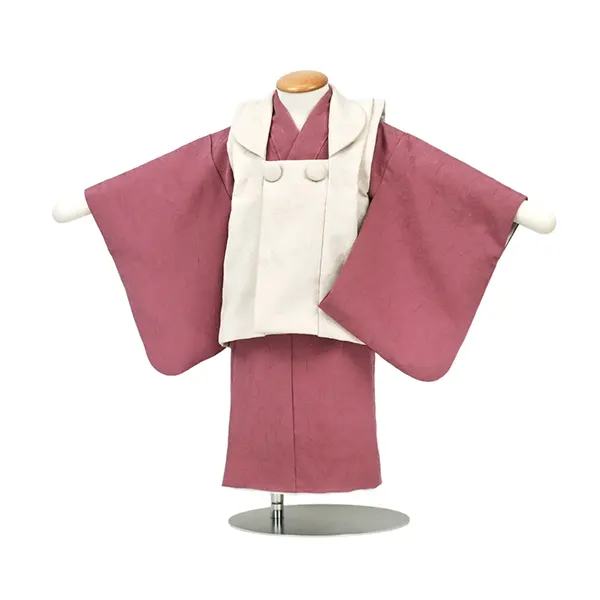 女児 (1歳前後) ベビー着物 083 オフ白 ピンク 二部式被布