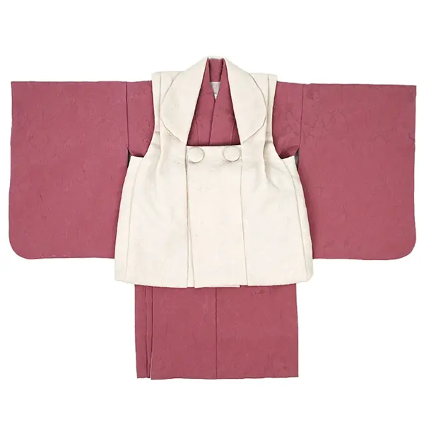 女児 (1歳前後) ベビー着物 083 オフ白 ピンク 二部式被布