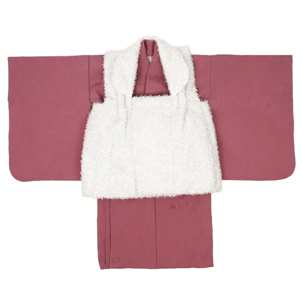 女児 (1歳前後) ベビー着物 084 白 キラフワニット ピンク 二部式被布