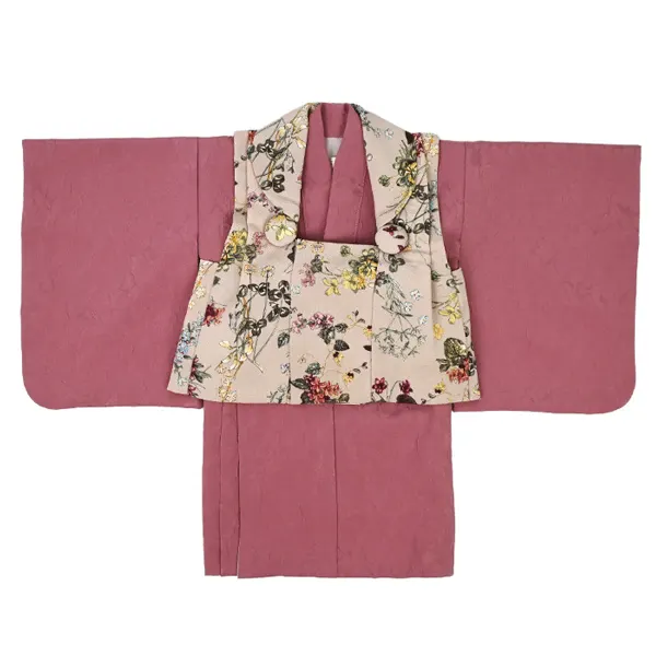 女児 (1歳前後) ベビー着物 085 ピンク ボタニカル 二部式被布