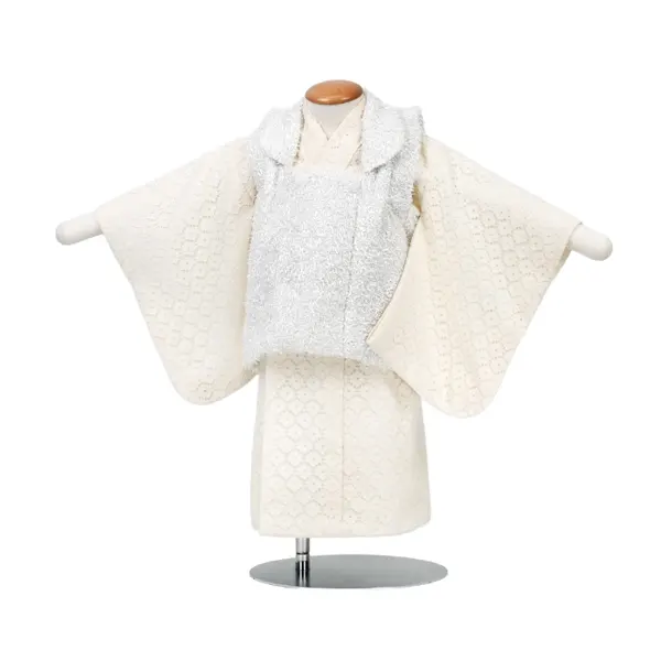 女児 (1歳前後) ベビー着物 086 白 キラフワニット レース 二部式被布
