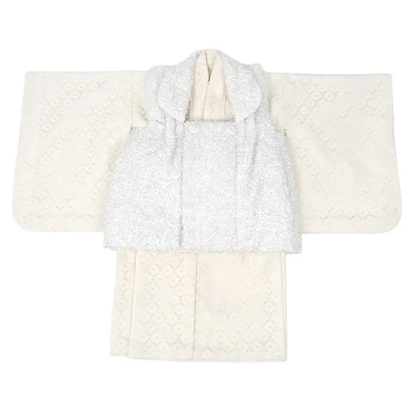 女児 (1歳前後) ベビー着物 086 白 キラフワニット レース 二部式被布