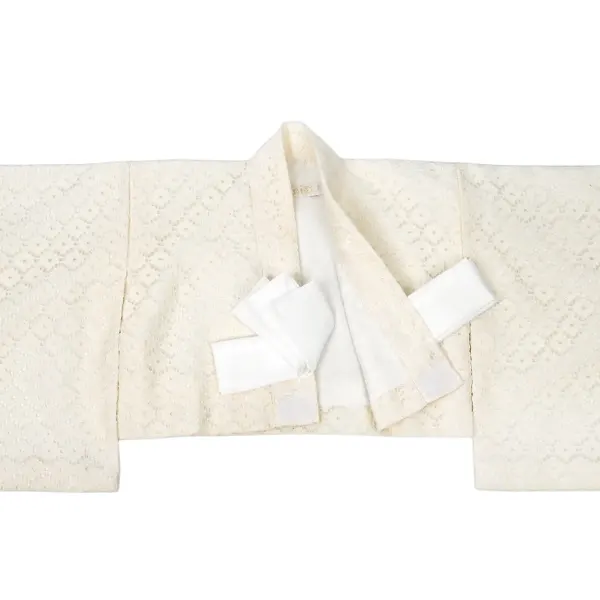 女児 (1歳前後)ベビー着物 088 ピンク/紫 麻の葉 白 レース 二部式被布