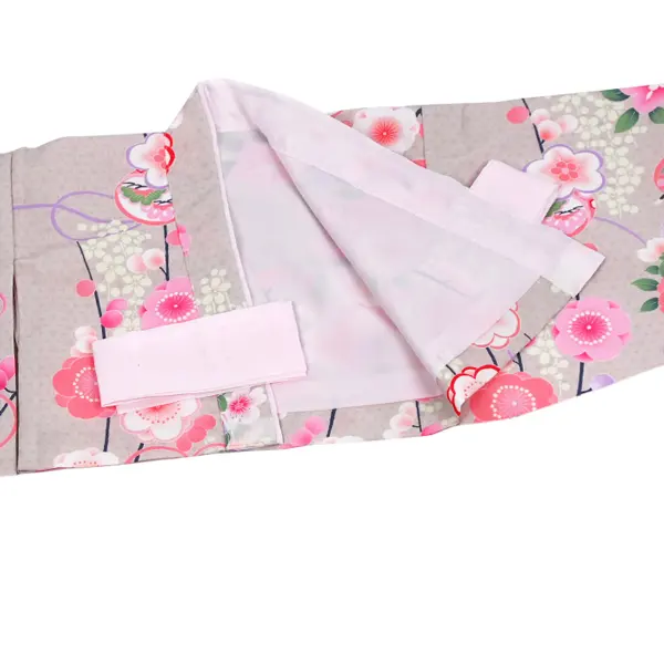 女児(1歳前後)ベビー着物 089 ピンク/紫 麻の葉 ベージュ 梅 二部式被布