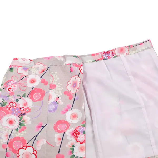 女児(1歳前後)ベビー着物 089 ピンク/紫 麻の葉 ベージュ 梅 二部式被布