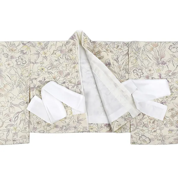 女児(1歳前後)090ピンク/紫 麻の葉チューリップ小花 ボタニカル 二部式被布