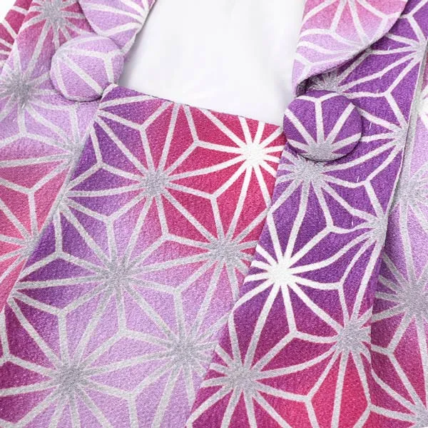 女児(1歳前後)090ピンク/紫 麻の葉チューリップ小花 ボタニカル 二部式被布