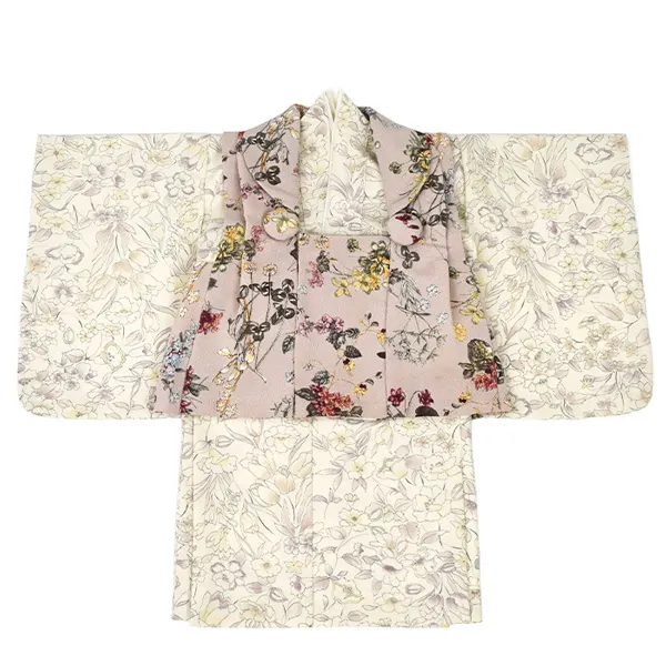 女児(1歳前後)ベビー着物091ピンク チューリップ小花 ボタニカル 二部式被布