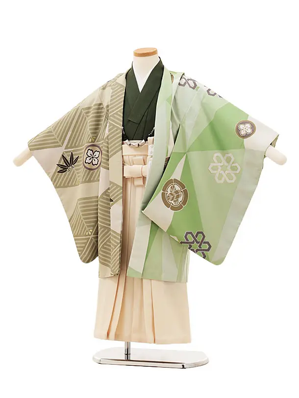 RENCA(5歳男袴)かんたん七五三5012 菱文様と変わり柄xアイボリー袴