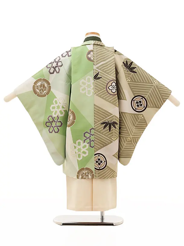 RENCA(5歳男袴)かんたん七五三5012 菱文様と変わり柄xアイボリー袴