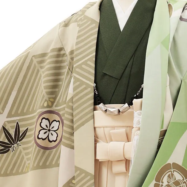 RENCA(5歳男袴)かんたん七五三5012 菱文様と変わり柄xアイボリー袴