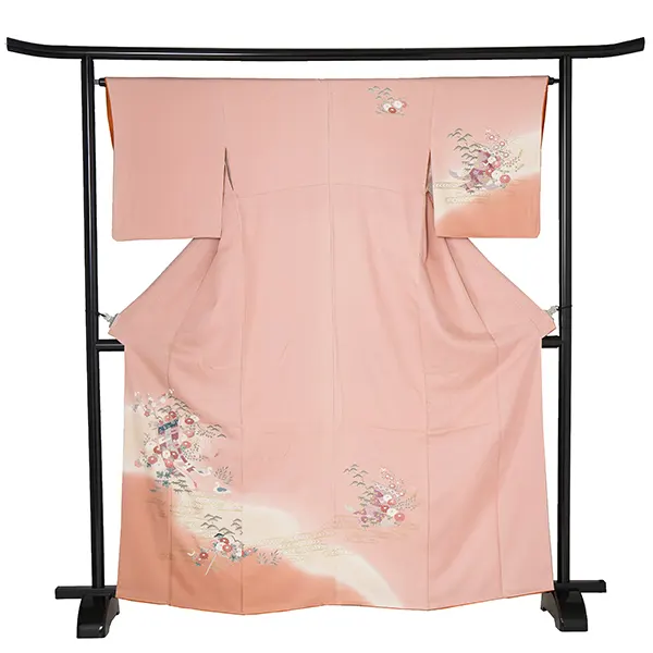 【正絹】訪問着レンタル/ピンク 几帳に四季花 Y014（64）